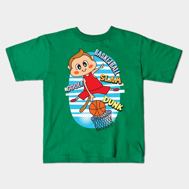 cute monkey basketball player Kids T-Shirt by Mako Design 